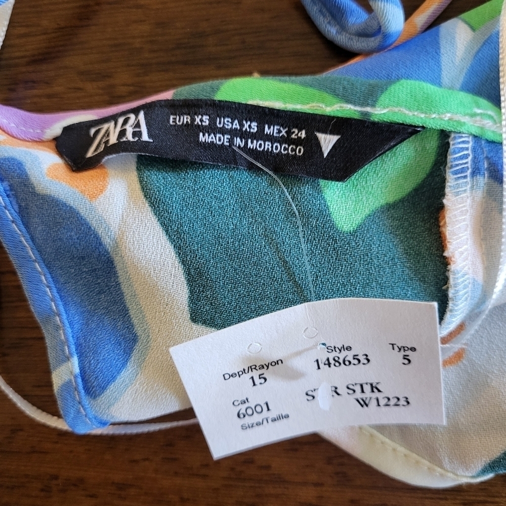 NWT Zara Retro 70s Floral Halter Top - Hanky Hem Backless Scarf Top XS Festival - Picture 11 of 12
